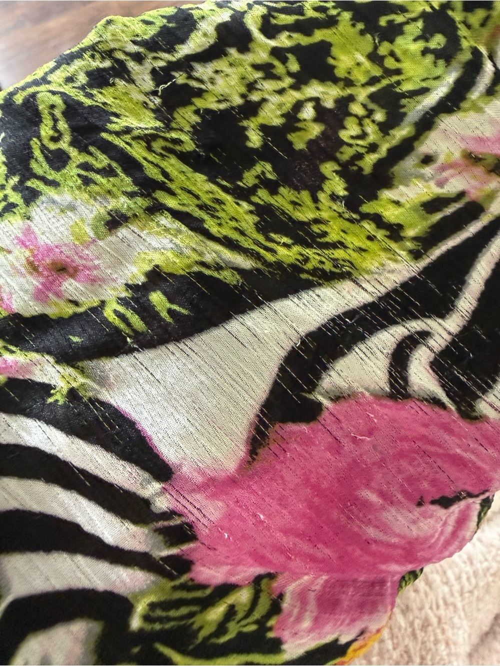 Vintage Floral & Zebra Twist-Front Short Sleeve Blouse Top Black Pink Green Y2K - Picture 10 of 10